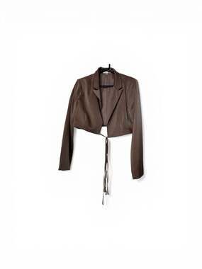 Her Bottari Chocolate Brown Satin Tie-Front Cropped Blazer
